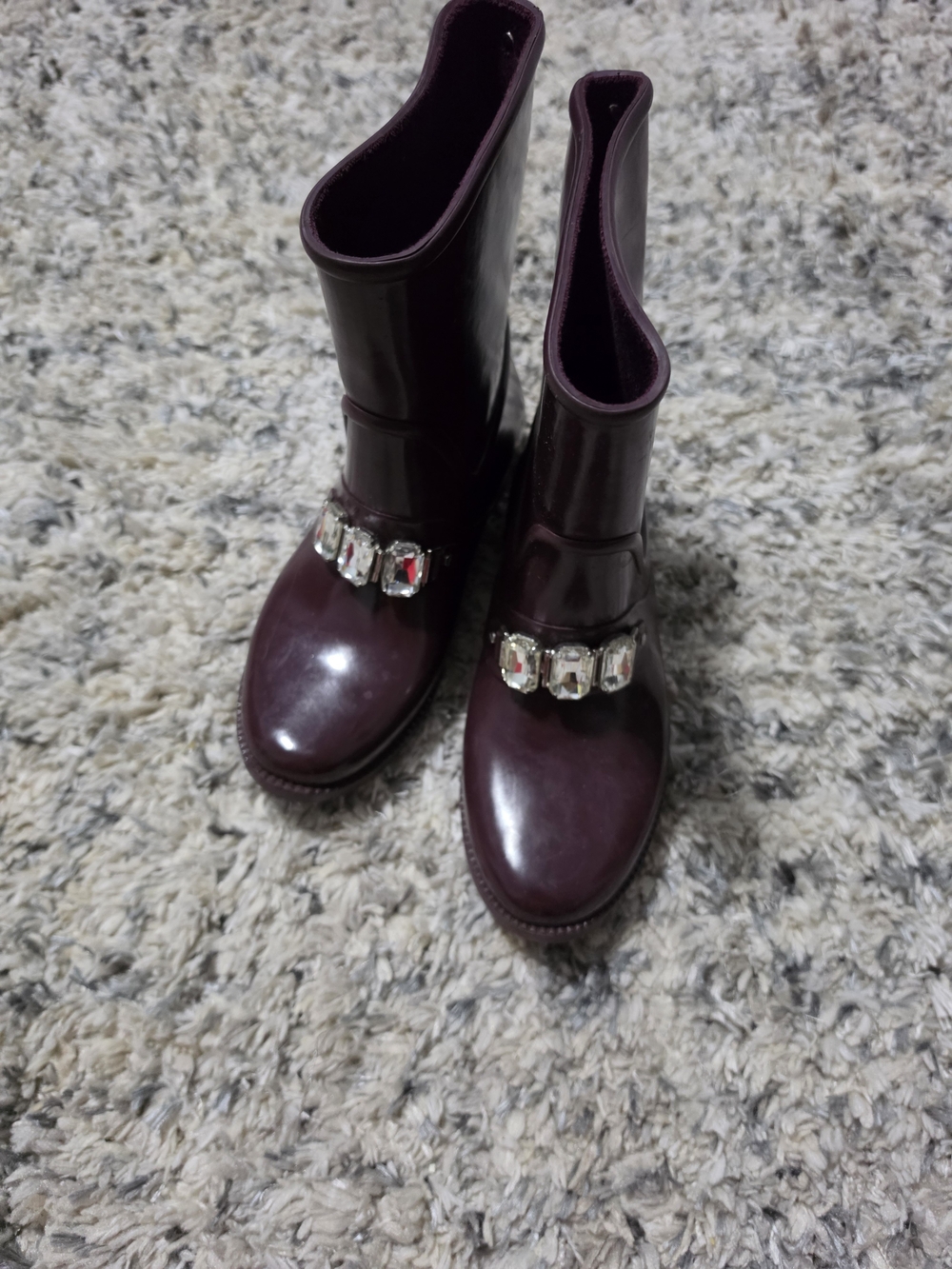 Michael Kors Burgundy Jewel-Embellished Rain  Boots